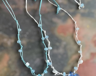 Frosted Sea Glass turtle Necklace: Aquamarine & Shell Macrame Jewelry, Handmade Coastal Minimalist Pendant