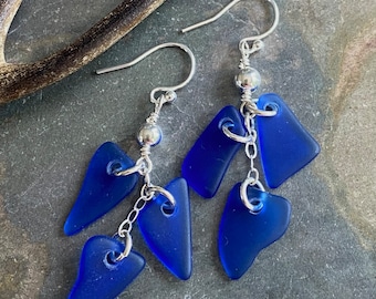 Cobalt Blue Sea Glass Earrings: Sterling Silver Dangle Earrings