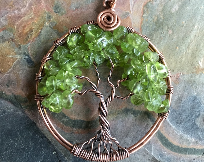 Peridot Tree of Life Necklace and Earring SET, August Birthstone Necklace & Earring SET, August Birthday Jewelry Gifts for Women,