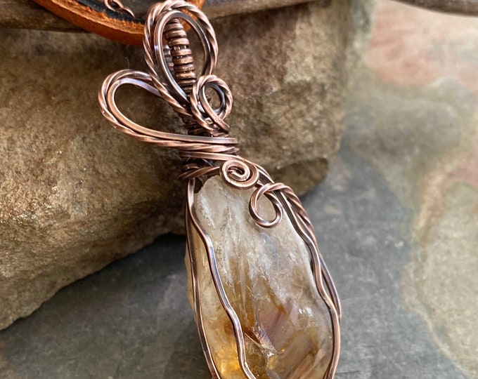 Wire Wrapped Citrine Necklace, Raw Citrine Necklace in Copper, November Birthstone  Necklace, November Birthstone Necklace,Citrine Jewelry