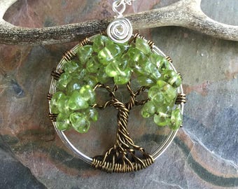 Peridot Tree of Life Pendant: Sterling Silver Wire Wrapped Necklace