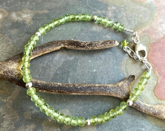 Peridot Sterling Silver Anklet Bracelet: August Birthstone Jewelry