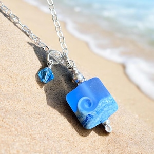 Lampwork Ocean Wave Pendant: Sterling Silver Beach Necklace
