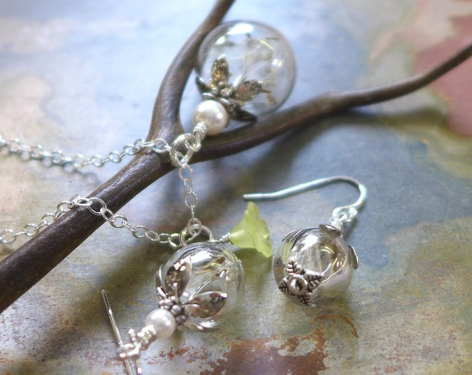 Dandelion Necklace, Dandelion Pearl Silver Necklace, Make a Wish Dandelion Jewelry, Birthday Gift, Wish necklace, Wish Earrings