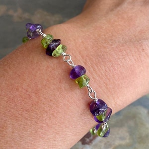 Wired Amethyst/Peridot Bracelet/Anklet or Necklace,Linked Wired Amethyst / Peridot Necklace February and August Birthstone Bracelet/Necklace image 7