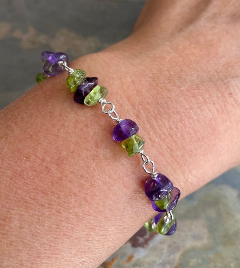 Wired Amethyst/Peridot Bracelet/Anklet or Necklace,Linked Wired Amethyst / Peridot Necklace February and August Birthstone Bracelet/Necklace image 7