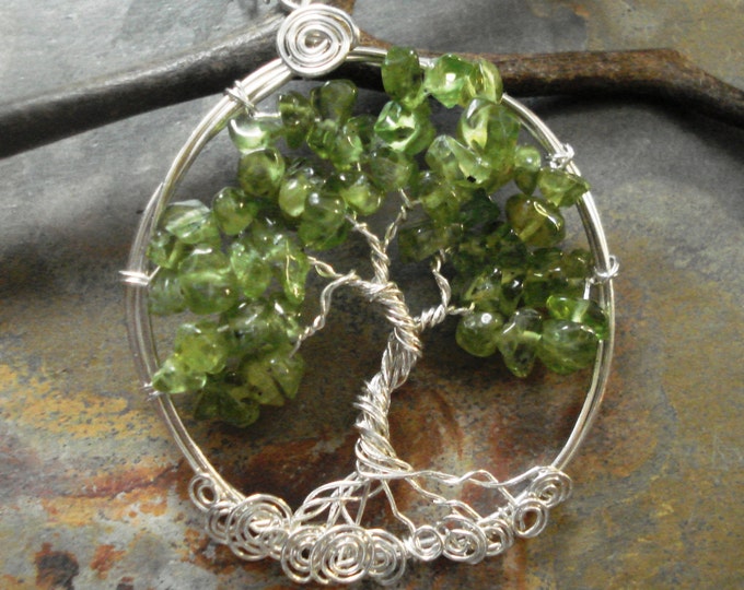 READY Ship in 1 to 2 days, STERLING SILVER Tree of Life Necklace, Christmas Tree Necklace,Peridot Necklace,Tree of Life August Birthstone