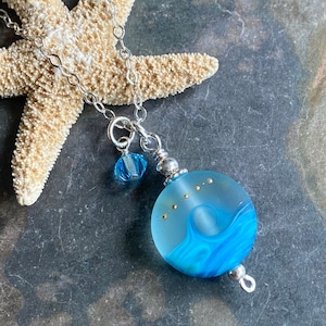 Sterling Silver Ocean Wave Necklace: Lampwork Glass Pendant