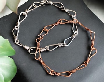 Wire Wrapped Chain Link Bracelets, Copper chain Link Bracelet, Sterling Silver Chain Link Bracelet, Sturdy Bracelets, Jewelry for Her.