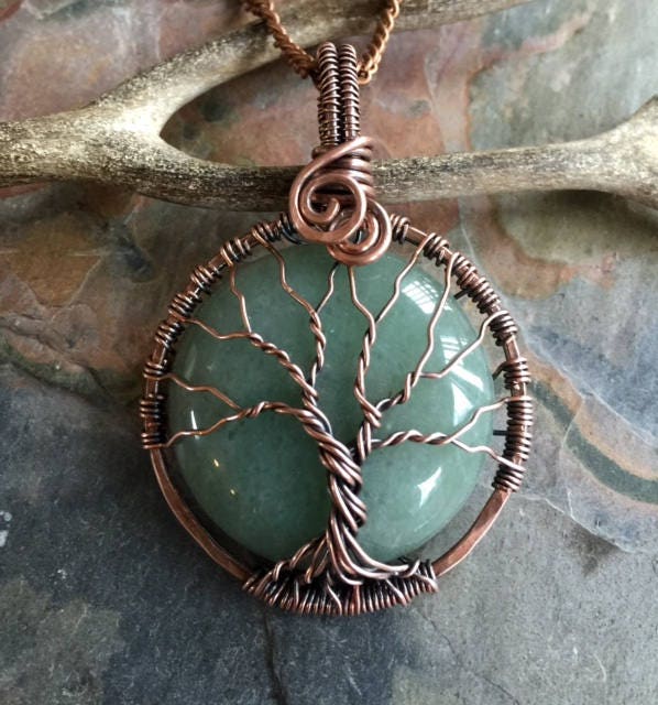 Wire Wrapped Pendant Tree Of Life Aventurine Stone In Antiqued Copper Work Aventruine Gemstone - Copper Pendant Tree Of Life Meaning Wire Wrapped Pendant Tree Of Life Aventurine Stone In Antiqued Copper Work Aventruine Gemstone - Copper Pendant Tree Of Life Meaning