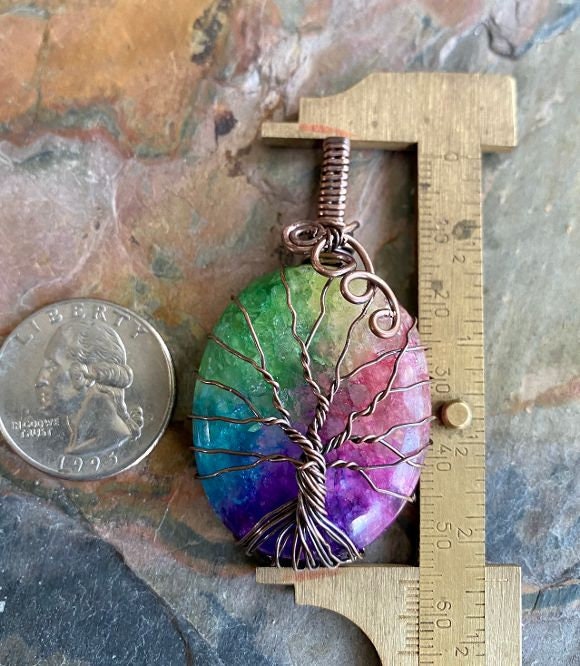 Wire Wrapped Rainbow Quartz Crystal Necklace Raw Aura Quartz Necklace