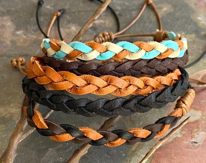 Deerskin Lace Leather Bracelet, Father's Day Bracelet, Custom 3 STRANDS FLAT Braid Woven/Men Leather Bracelet, Unisex Braided Bracelet