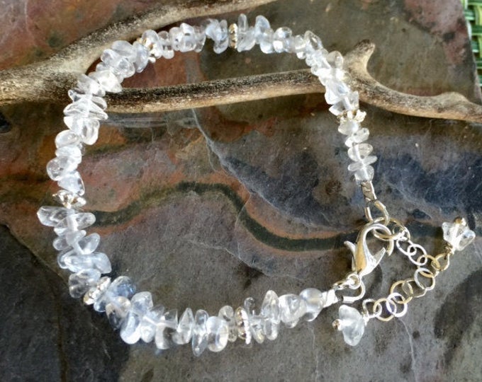 Clear Quartz Bracelet, Wire Wrapped Clear Quartz Bracelet,April Birthstone Gemstone Bracelet,April Birthstone Jewelry, Quartz Bracelet