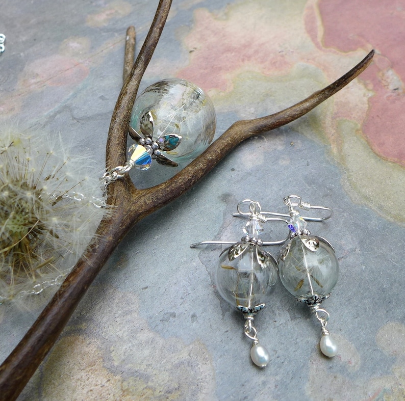 Dandelion Earrings Real Dandelion Pearl Silver Necklace Dandelion Necklace with sterling silver chain a Wish Jewelry,Bridesmaid Necklace,