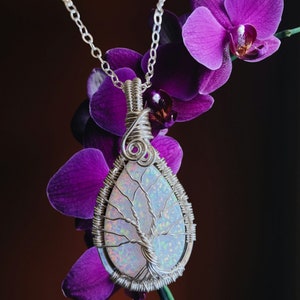 Sterling Silver Tree of Life Opal Pendant Necklace