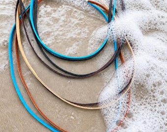 Double Strand Deerskin Leather Necklace, USA Made Charm Holder, Coastal Style Jewelry