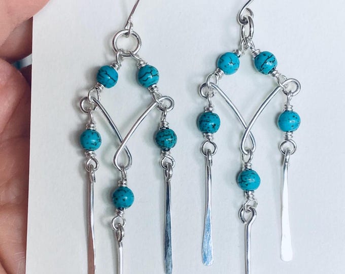 Sterling Silver Turquoise Dangle Earrings: Howlite Chandelier Earrings