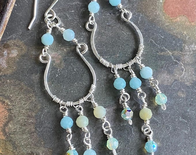Sterling Silver Amazonite Chandelier Earrings: Boho Wedding Jewelry