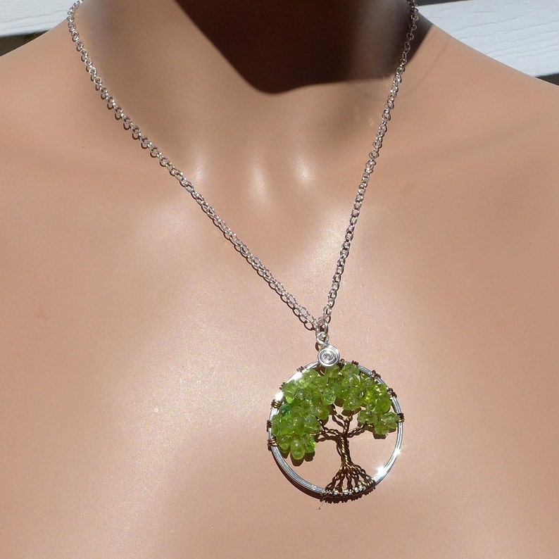 Peridot Tree of Life Pendant Sterling Silver Chain,Wire Wrapped Peridot Gemstone Tree of life, August Birthstone Necklace,Tree of Life, image 5