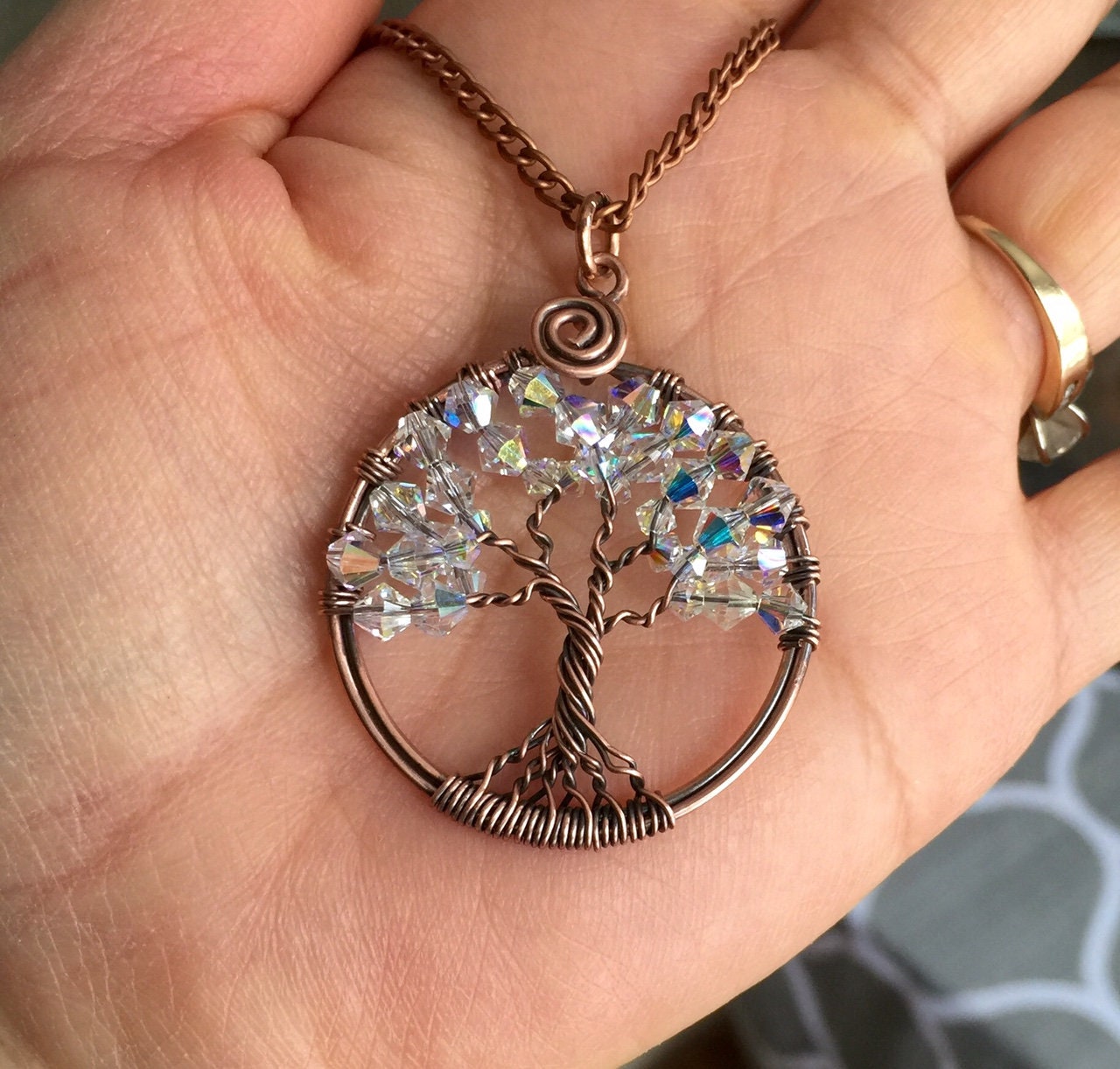 April Birthstone Necklace, Crystal Tree of Life Necklace,Wire Wrapped