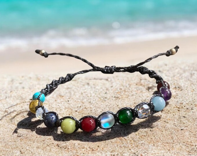Personalized Birthstone Macrame Bracelet: Gemstone & Sterling Silver