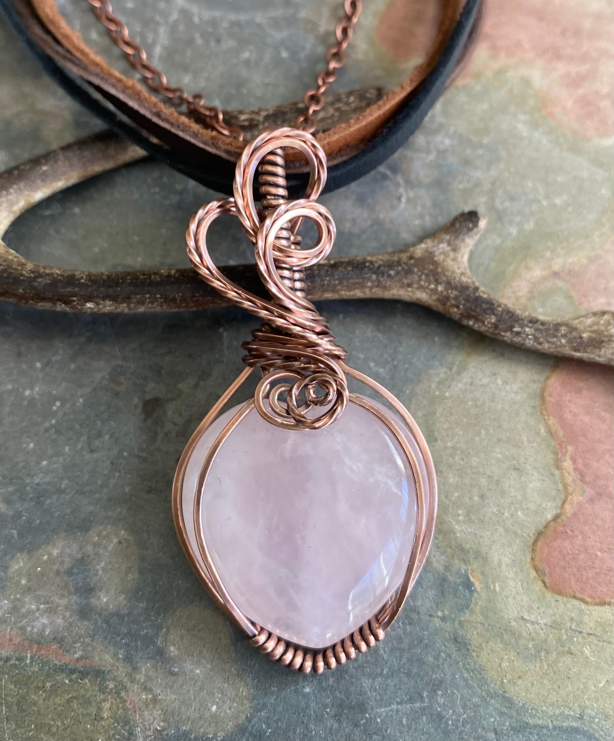Wire wrapped shop rose quartz necklace