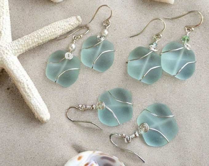 Seafoam Green Sea Glass Silver Earrings-Green  Recycled Glass Earrings in Sterling silver Earwires, Beach Weddings, Sea Glass  earrings