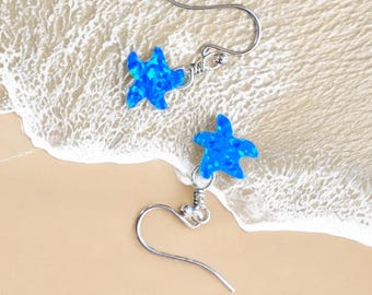 Sterling Silver Starfish Earrings, Beach Style Summer Jewelry, Summer Vibes Ocean Theme Starfish Design dangling Earrings, Coastal starfish