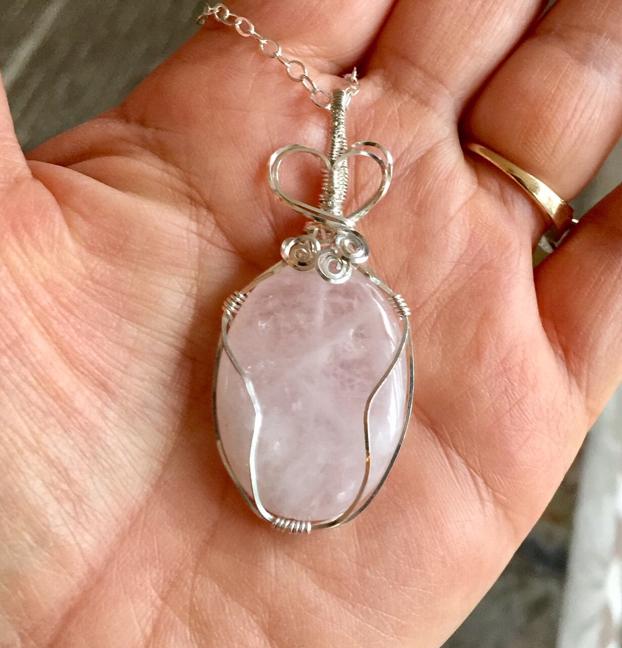 rose quartz pendant necklace sterling silver