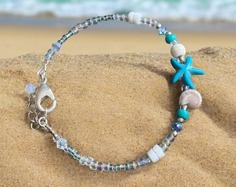 Starfish Charm Bracelet: Beaded Beach Boho Jewelry