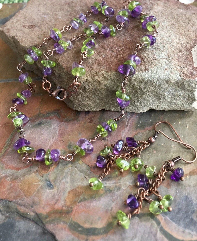 Wired Amethyst/Peridot Bracelet/Anklet or Necklace,Linked Wired Amethyst / Peridot Necklace February and August Birthstone Bracelet/Necklace image 4