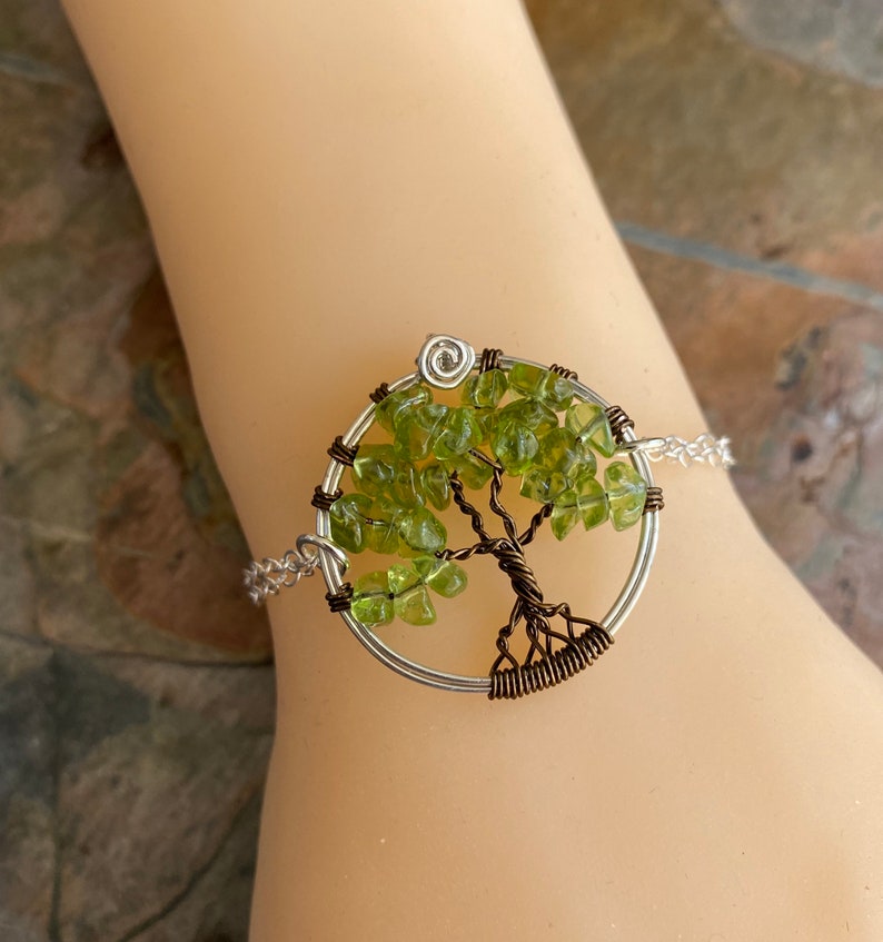 Tree of Life Bracelet in Leather,Peridot Tree of Life Bracelet Peridot Leather Bracelet, August Birthstone Tree of Life Bracelet image 8