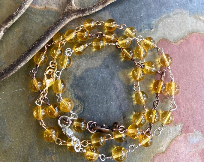 Citrine Bracelet, Wire Wrapped Citrine Bracelet,Citrine Gemstone Jewelry, November Birthstone Bracelet, Autumn Bracelet, Fall Bracelet