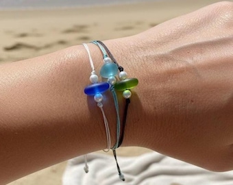 Friendship Sea Glass Bracelet or Anklet, Bestie's Gift, Surfer's Bracelet, Dainty Jewelry, Coastal Accessories