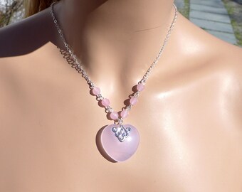 Pink Rose Quartz Pendant Necklace in Sterling Silver,Pink Rose Quartz Heart Necklace, Rose Quartz Sterling,Gifts for Her,Rose Quartz Jewelry
