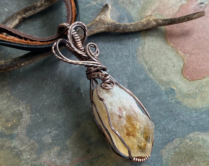 Ready to Ship in 1 to 2 days, Wire Wrapped Citrine Necklace, Raw Citrine Necklace in Copper, November Birthstone  Necklace, Citrine Jewelry