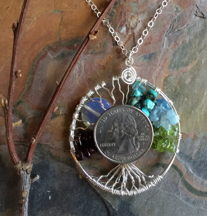 Wire Wrapped Tree of Life Necklace Family CustomPersonalized Moon Tree of Life Necklace,Blue Opalite Full Moon Tree of Life Pendant