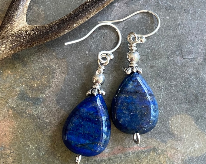 Lapis Lazuli Earrings in Sterling Silver, September Birthstone Earrings, Lapis Jewelry, Blue Lapis Dangling Earrings, Lapis Lazuli Earrings