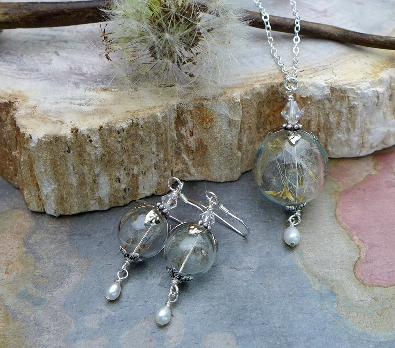 Dandelion Earrings Real Dandelion Pearl Silver Necklace Dandelion Necklace with sterling silver chain a Wish Jewelry,Bridesmaid Necklace,