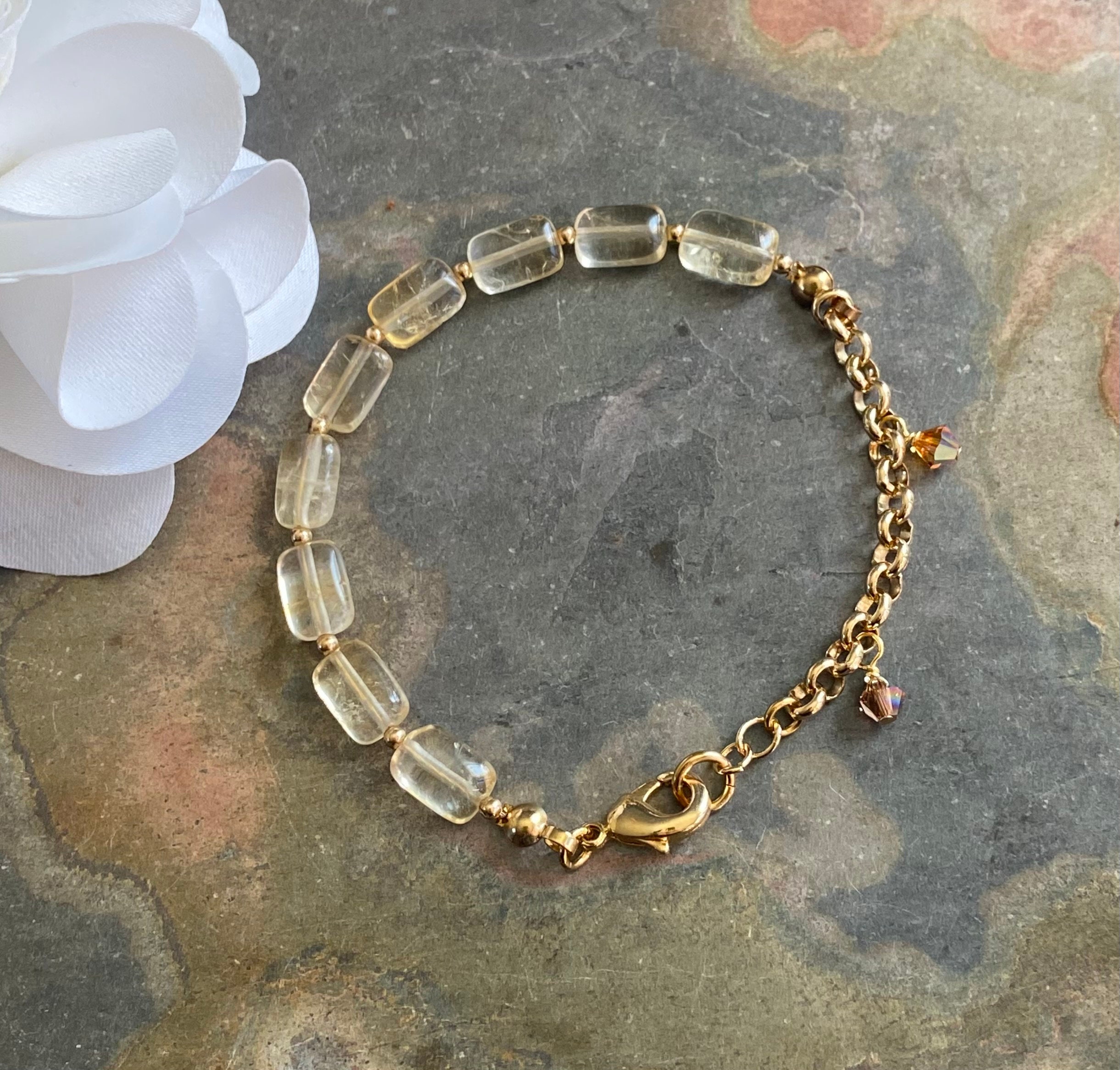 Gol Filled Citrine Gemstone Bracelet,Citrine Link Bracelet,Citrine Bracelet,  November Birthstone Bracelet, Autumn Bracelet, Gifts for Her,