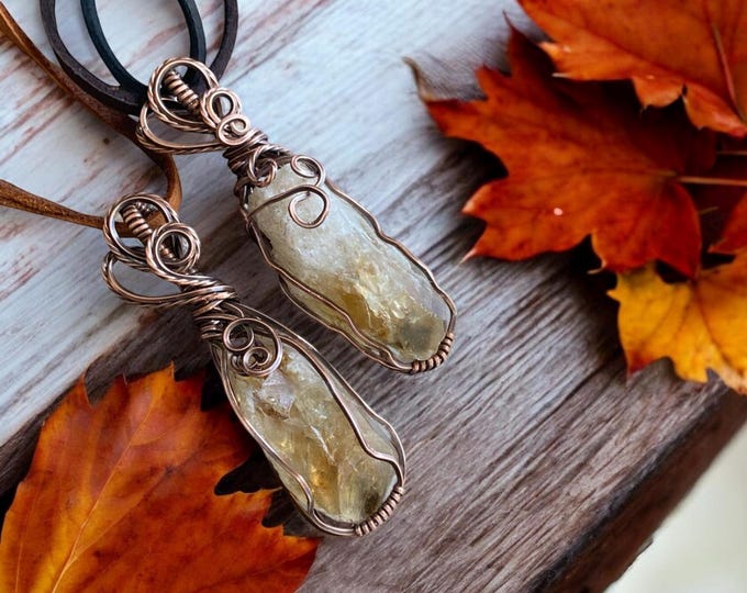 Citrine Necklace, Ready to Ship in 1 to 2 days, Wire Wrapped Citrine Necklace, Raw Citrine Necklace in Copper, November Birthstone  Necklace