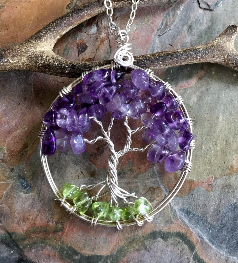 Mothers Day Gifts Amethyst Necklace,Amethyst Tree of Life Necklace Pendant Sterling Silver Chain-Wired Tree of life-February Birthstone