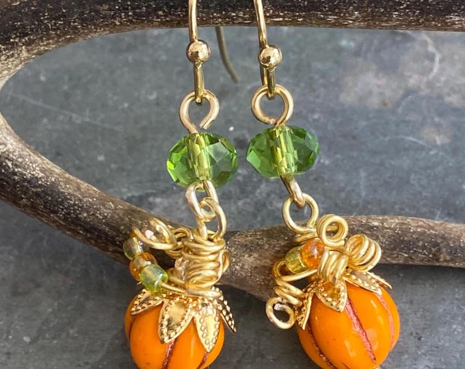 Pumpkin Earrings, Orange Pumpkin Crystal Earrings,Halloween Earrings,Fall/Autumn Harvest Earrings, Thanksgiving Earrings,Orange Earrings