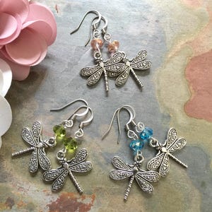 Dragonfly Earrings with Crystals, Dragonfly and Crystal Silver Earrings,Dragonfly Dangle drop Earrings, Insect Jewelry,Woodland Earrings