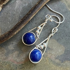 Sterling Silver Lapis Lazuli Earrings: Swirl Dangle Jewelry
