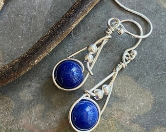 Lapis Lazuli Earrings in Sterling Silver, September Birthstone Earrings, Lapis Jewelry, Blue Lapis Dangling Earrings, Lapis Lazuli Earrings