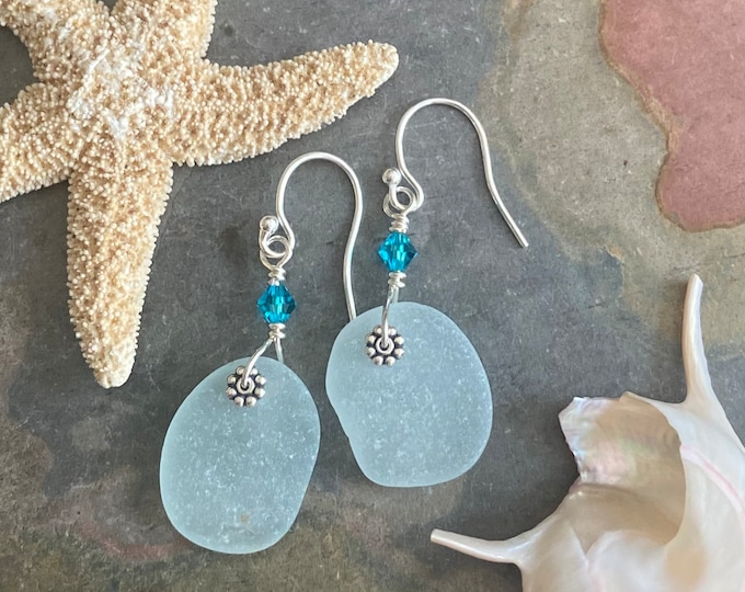 Wire wrapped Sea Glass Jewelry in Sterling Silver, Sea Glass Silver Earrings, Dangling Earrings ,Beach Weddings, Sea Glass  earrings