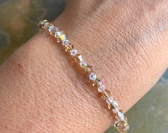 Topaz Crystal Anklet/Bracelet,Wedding/Bridal Crystal Bracelet in Sterling Silver, Swarovski Crystal Bracelet,Topaz Crystal Jewelry,