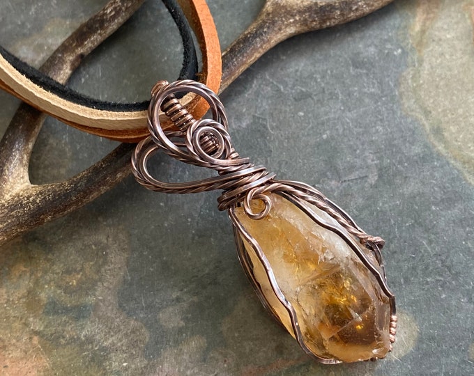 Ready to Ship in 1 to 2 days, Wire Wrapped Citrine Necklace, Raw Citrine Necklace in Copper, November Birthstone  Necklace, Citrine Jewelry