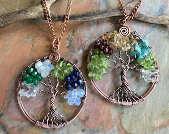 Personalized Family Tree of Life Necklace: Antiqued Copper & Birthstones